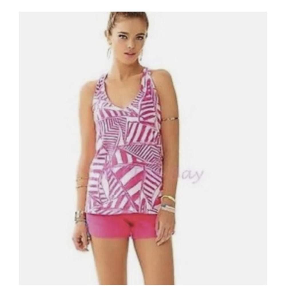 Lilly Pulitzer Minka Tank Top Pink White Yacht Sea Sailboat V-Neck Small